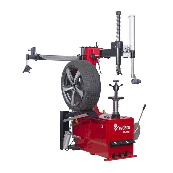 Semi-automatic tyre changer with RUN-FLAT lifting arm